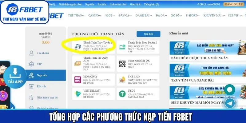 Các loại hình nạp tiền mà nhà cái cung cấp