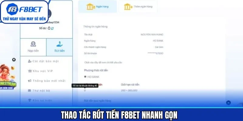 Thao tác nhận thưởng qua từng bước